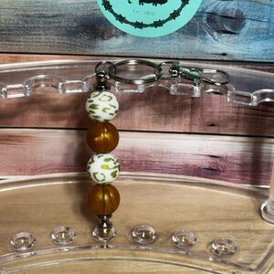 Leopard Print and Amber Beaded Keychain